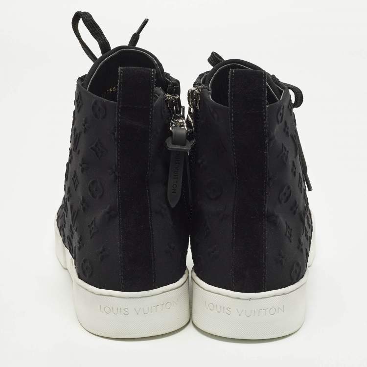 Pre Owned Louis Vuitton Stellar Size 39 Black Monogram Fabric and Suede High Top Sneakers