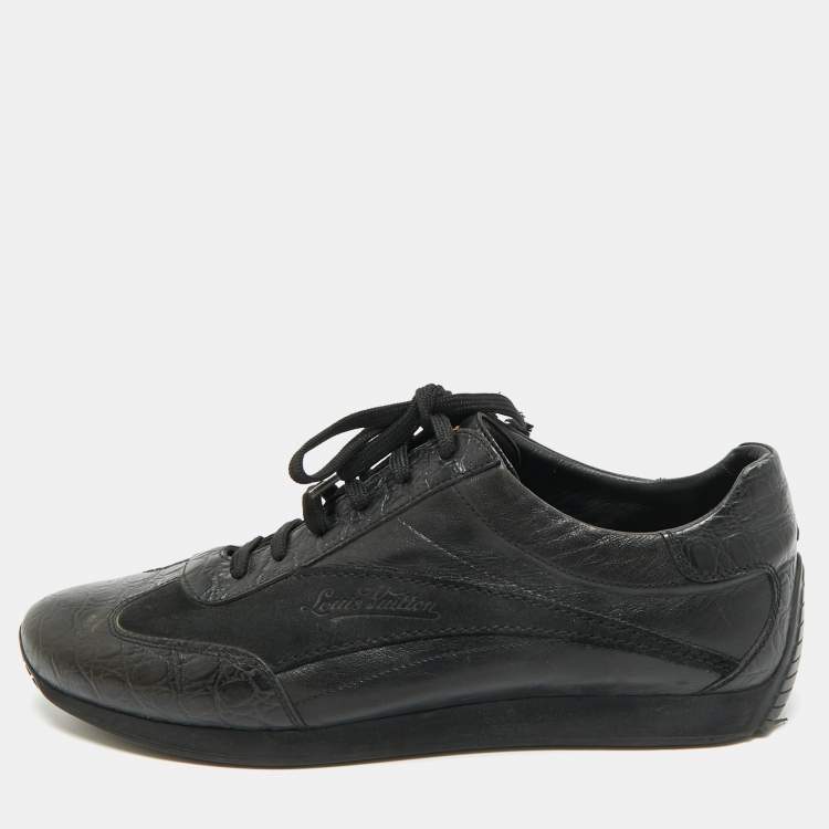 مملوكة مسبقًا Louis Vuitton Size 41.5 Black Croc Embossed Leather and Suede Lace Up Sneakers