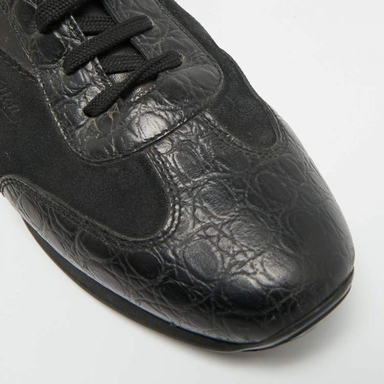 مملوكة مسبقًا Louis Vuitton Size 41.5 Black Croc Embossed Leather and Suede Lace Up Sneakers