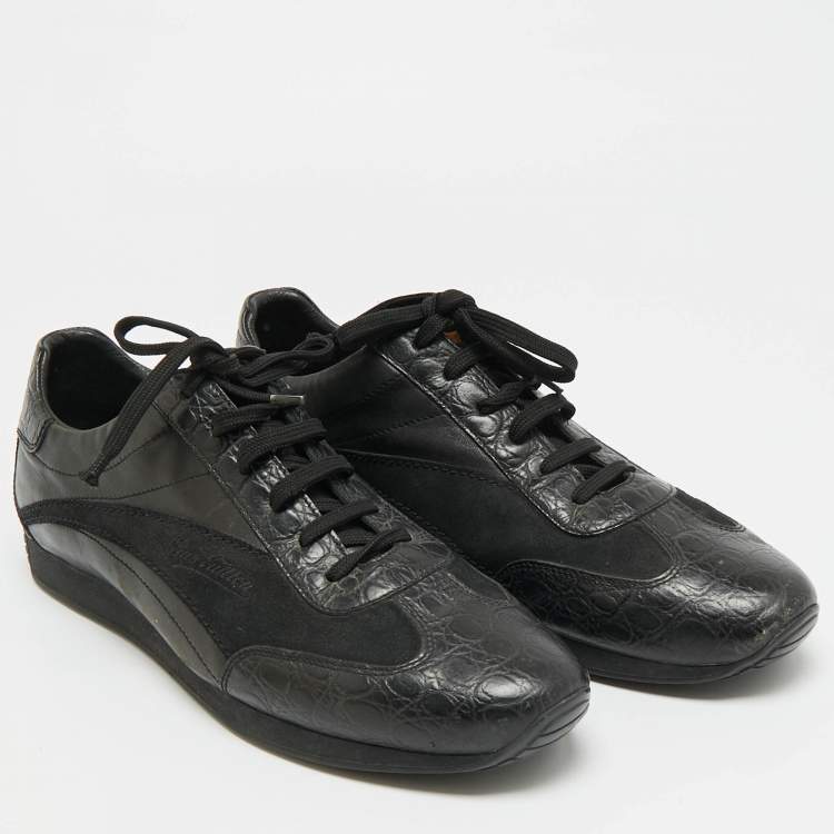 مملوكة مسبقًا Louis Vuitton Size 41.5 Black Croc Embossed Leather and Suede Lace Up Sneakers