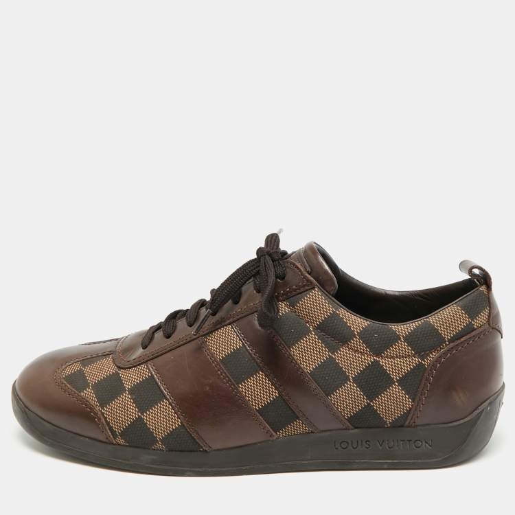 Pre Owned Louis Vuitton Size 41.5 Brown Monogram Demeire Fabric and Leather Lace Up Sneakers