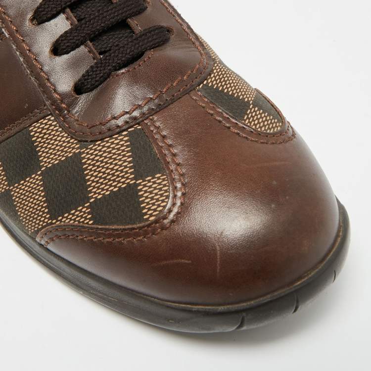 Pre Owned Louis Vuitton Size 41.5 Brown Monogram Demeire Fabric and Leather Lace Up Sneakers