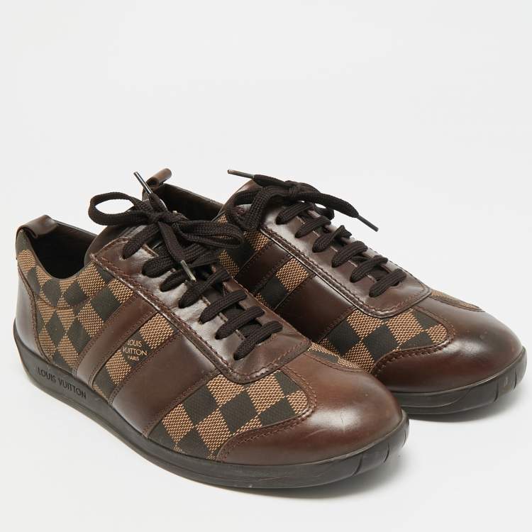 Pre Owned Louis Vuitton Size 41.5 Brown Monogram Demeire Fabric and Leather Lace Up Sneakers
