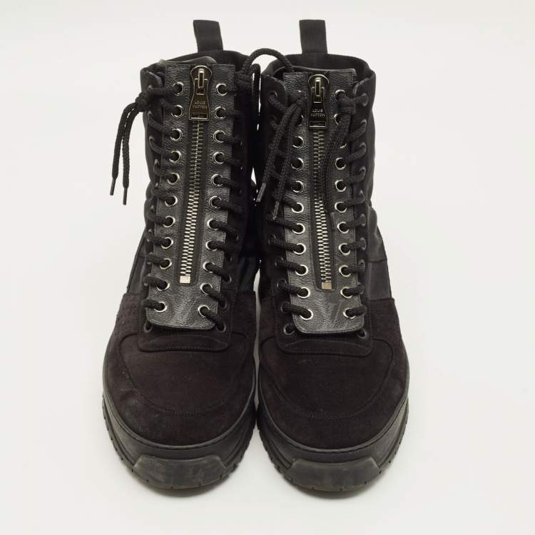 Pre Owned Louis Vuitton Harlem Size 42.5 Black Leather and Suede Ankle Length Boots