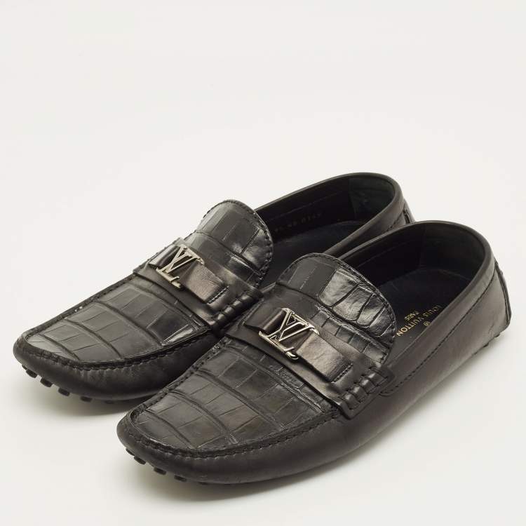 Pre Owned Louis Vuitton Hockenheim Size 43.5 Black Leather Loafers
