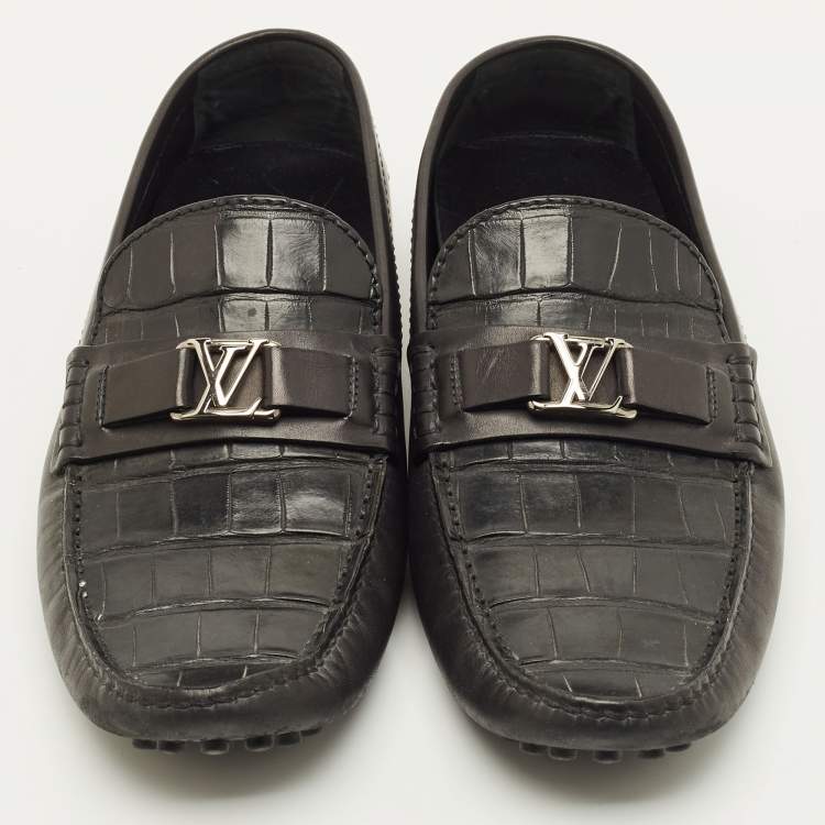 Pre Owned Louis Vuitton Hockenheim Size 43.5 Black Leather Loafers