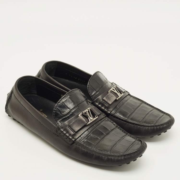 Pre Owned Louis Vuitton Hockenheim Size 43.5 Black Leather Loafers