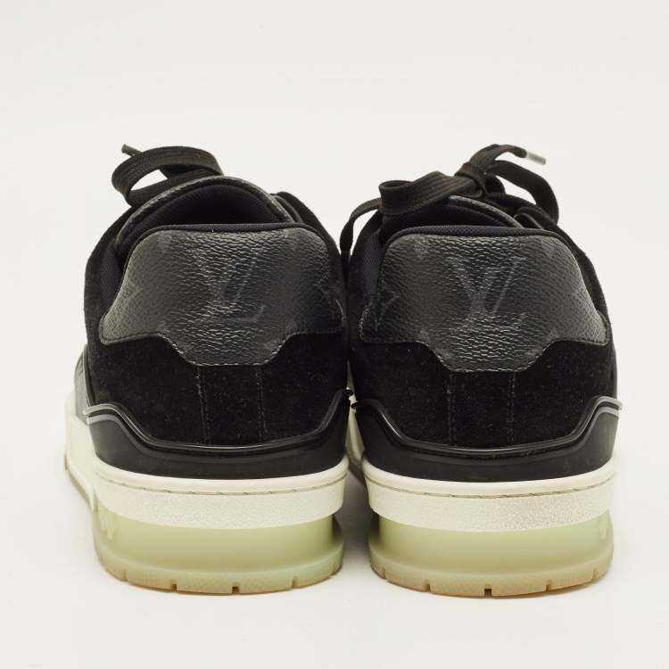 Pre Owned Louis Vuitton LV Trainer Size 40 Black Canvas and Suede Lace Up Sneakers