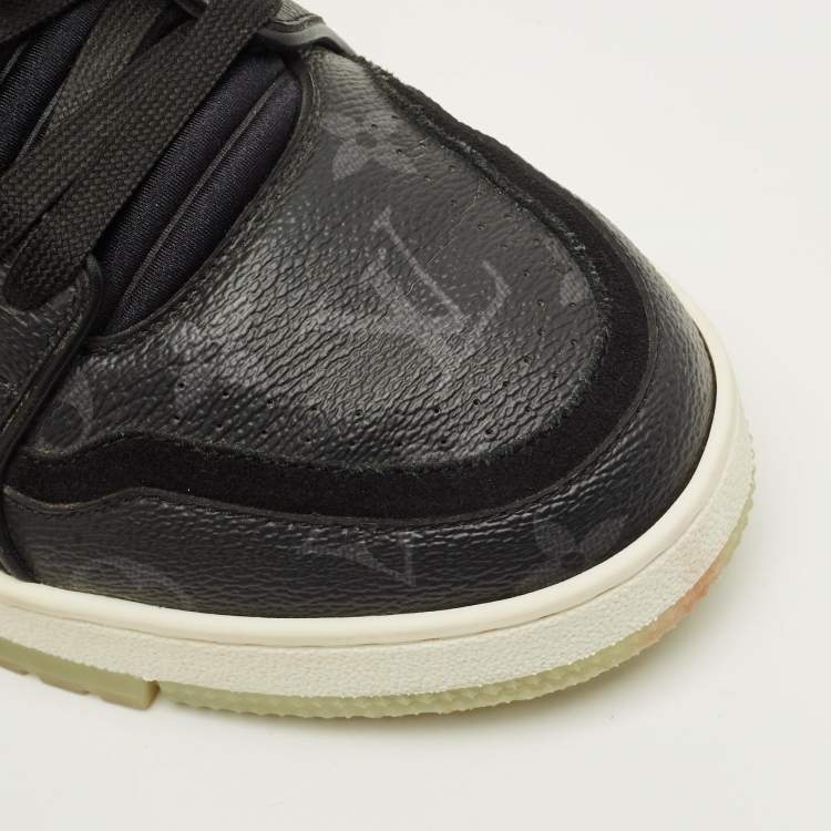Pre Owned Louis Vuitton LV Trainer Size 40 Black Canvas and Suede Lace Up Sneakers