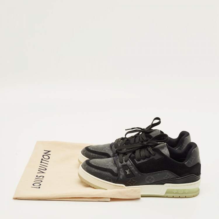 Pre Owned Louis Vuitton LV Trainer Size 40 Black Canvas and Suede Lace Up Sneakers