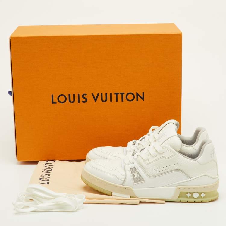 Pre Owned Louis Vuitton LV Trainer Size 38 White Leather Lace Up Sneakers