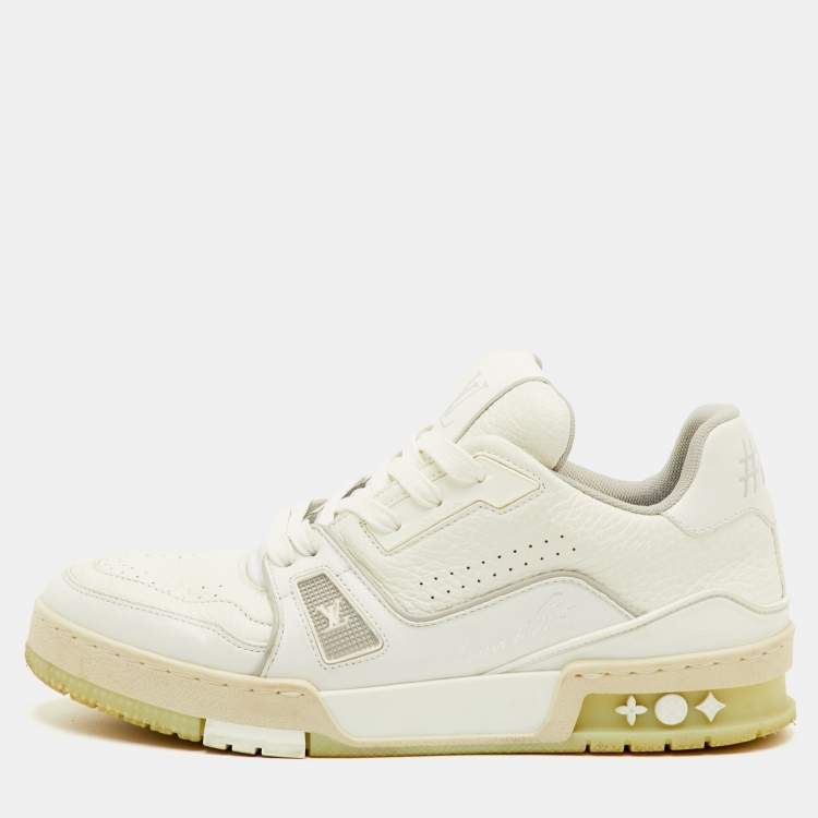 Pre Owned Louis Vuitton LV Trainer Size 38 White Leather Lace Up Sneakers