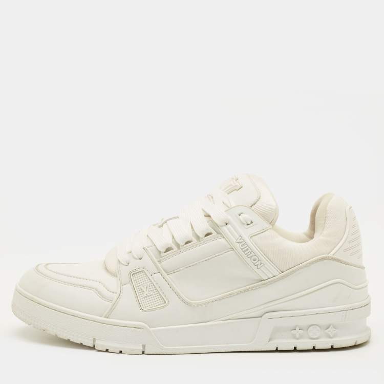 Pre Owned Louis Vuitton LV Trainer Size 43 White Fabric and Leather Lace Up Sneakers