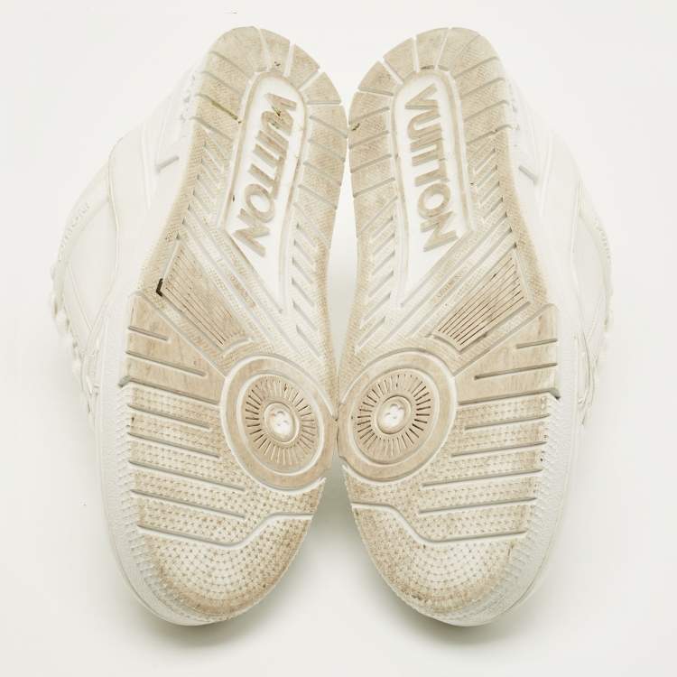 Pre Owned Louis Vuitton LV Trainer Size 43 White Fabric and Leather Lace Up Sneakers