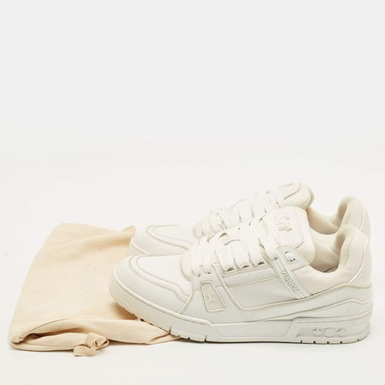 Pre Owned Louis Vuitton LV Trainer Size 43 White Fabric and Leather Lace Up Sneakers