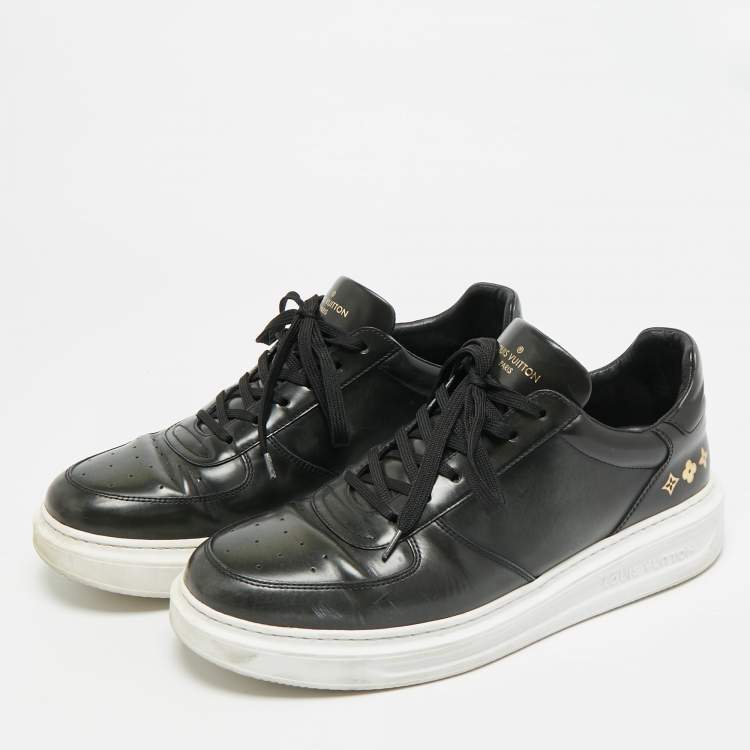 Pre Owned Louis Vuitton LV Trainer Size 42.5 Black Leather Lace Up Sneakers