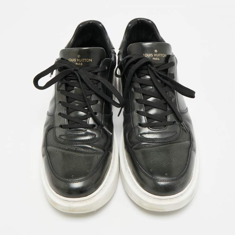 Pre Owned Louis Vuitton LV Trainer Size 42.5 Black Leather Lace Up Sneakers