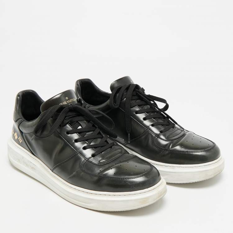 Pre Owned Louis Vuitton LV Trainer Size 42.5 Black Leather Lace Up Sneakers