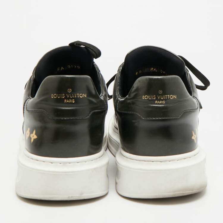 Pre Owned Louis Vuitton LV Trainer Size 42.5 Black Leather Lace Up Sneakers