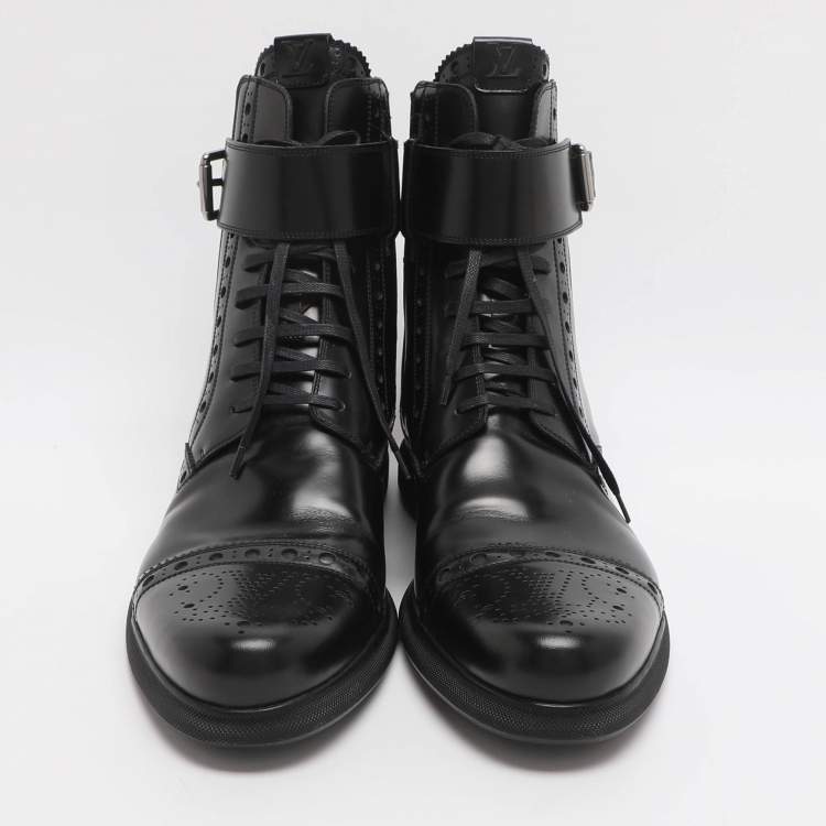 Pre Owned Louis Vuitton Size 43.5 Brogue Black Elastane and Patent Leather Chelsea Lace Up Boots