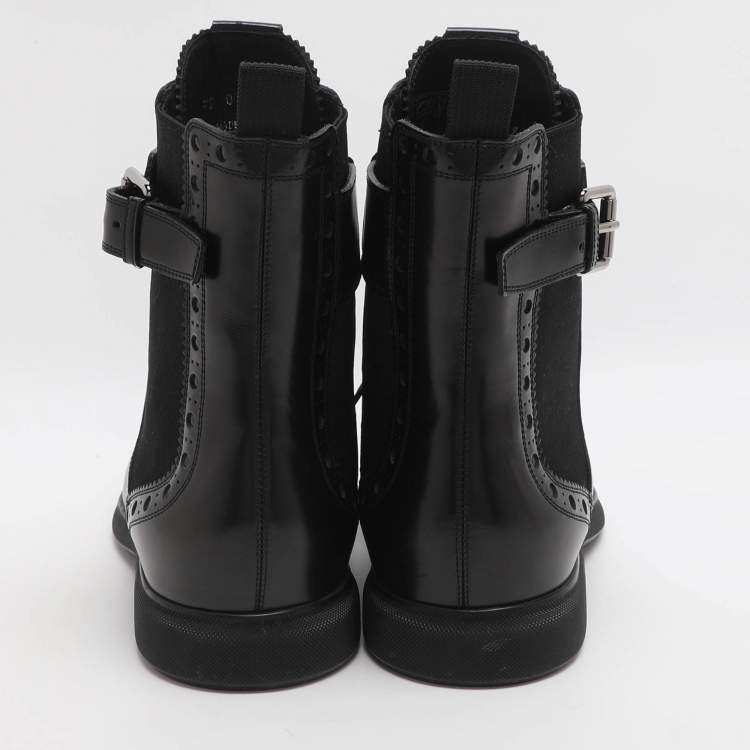 Pre Owned Louis Vuitton Size 43.5 Brogue Black Elastane and Patent Leather Chelsea Lace Up Boots