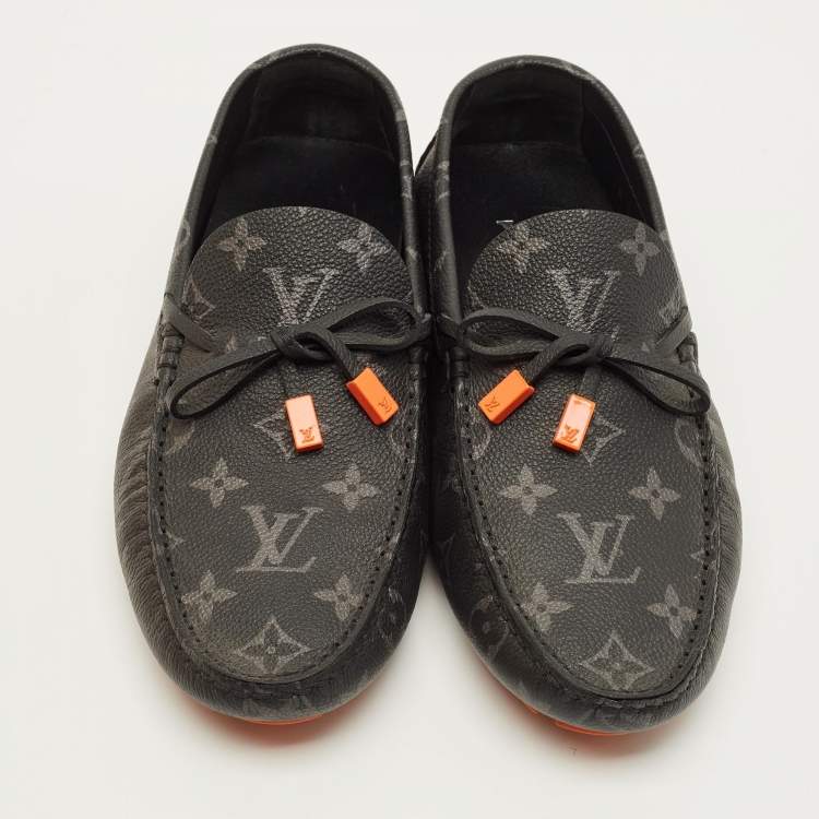 Pre Owned Louis Vuitton Size 39 Monogram Eclipse Canvas Driver Loafers