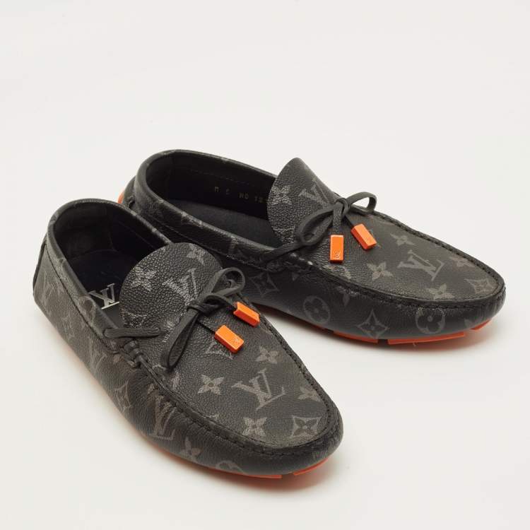 Pre Owned Louis Vuitton Size 39 Monogram Eclipse Canvas Driver Loafers
