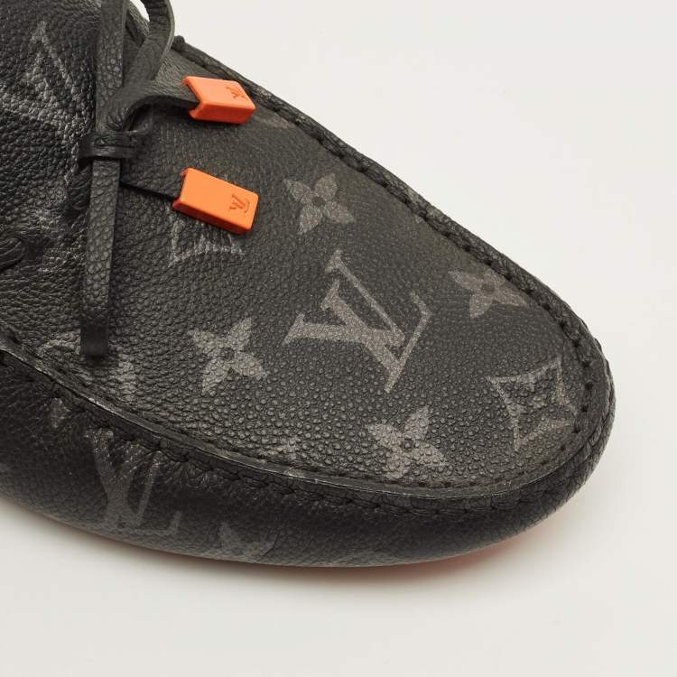 Pre Owned Louis Vuitton Size 39 Monogram Eclipse Canvas Driver Loafers