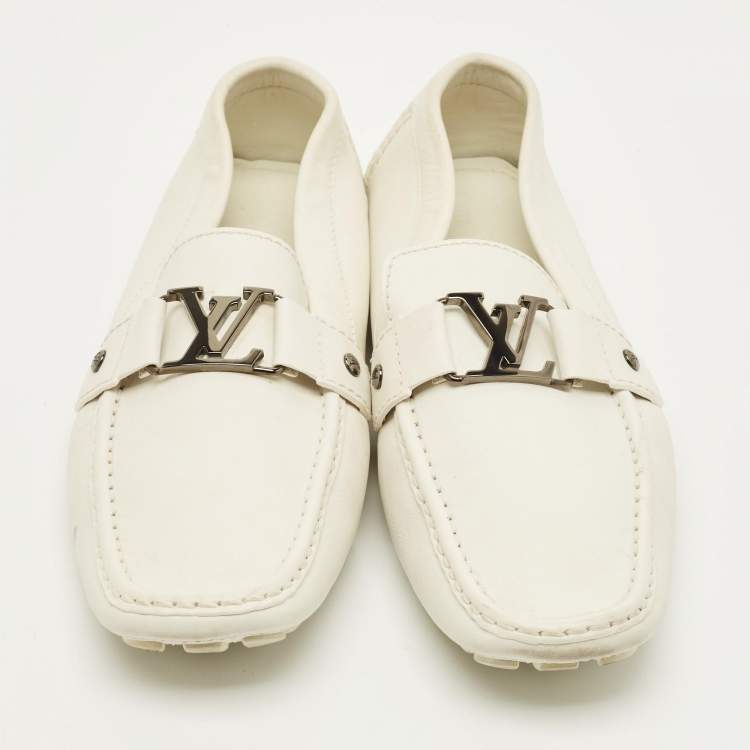 مملوكة مسبقًا Louis Vuitton Monte Carlo Size 45 White Leather Slip On Loafers