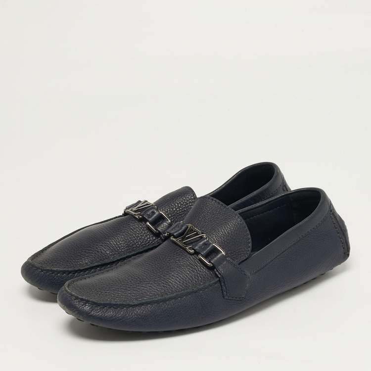 Pre Owned Louis Vuitton Hockenheim Size 45 Navy Blue Leather Loafers