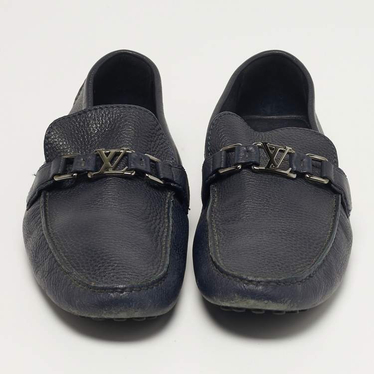 Pre Owned Louis Vuitton Hockenheim Size 45 Navy Blue Leather Loafers