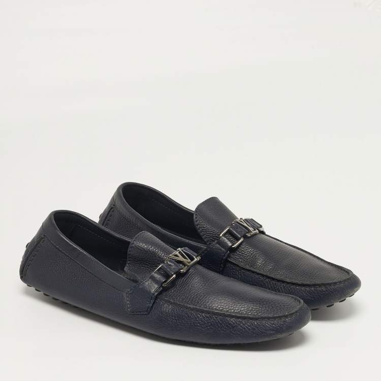 Pre Owned Louis Vuitton Hockenheim Size 45 Navy Blue Leather Loafers