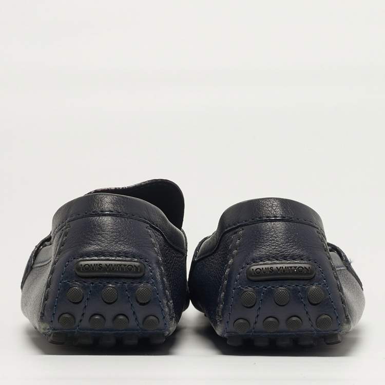 Pre Owned Louis Vuitton Hockenheim Size 45 Navy Blue Leather Loafers