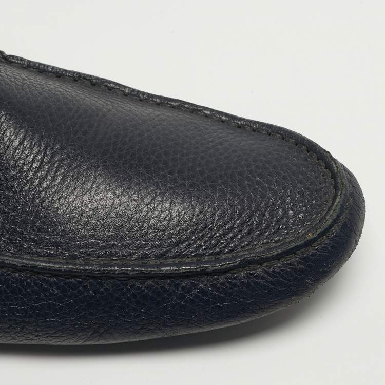 Pre Owned Louis Vuitton Hockenheim Size 45 Navy Blue Leather Loafers