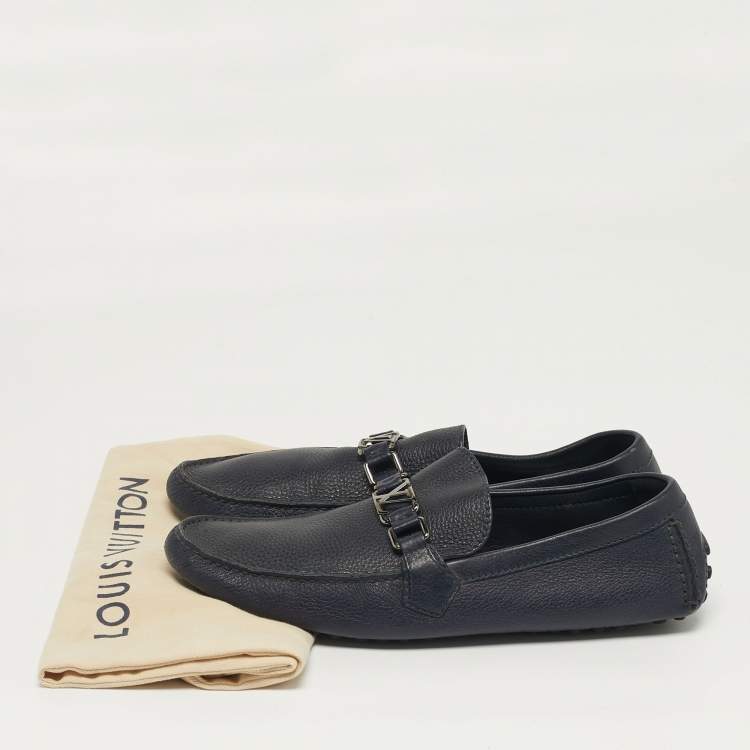 Pre Owned Louis Vuitton Hockenheim Size 45 Navy Blue Leather Loafers