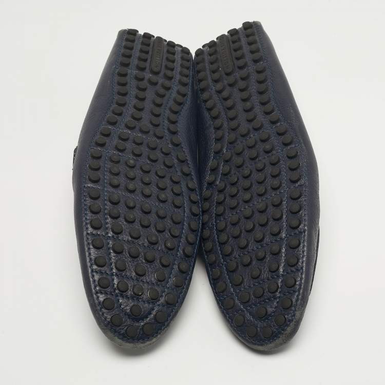 Pre Owned Louis Vuitton Hockenheim Size 45 Navy Blue Leather Loafers