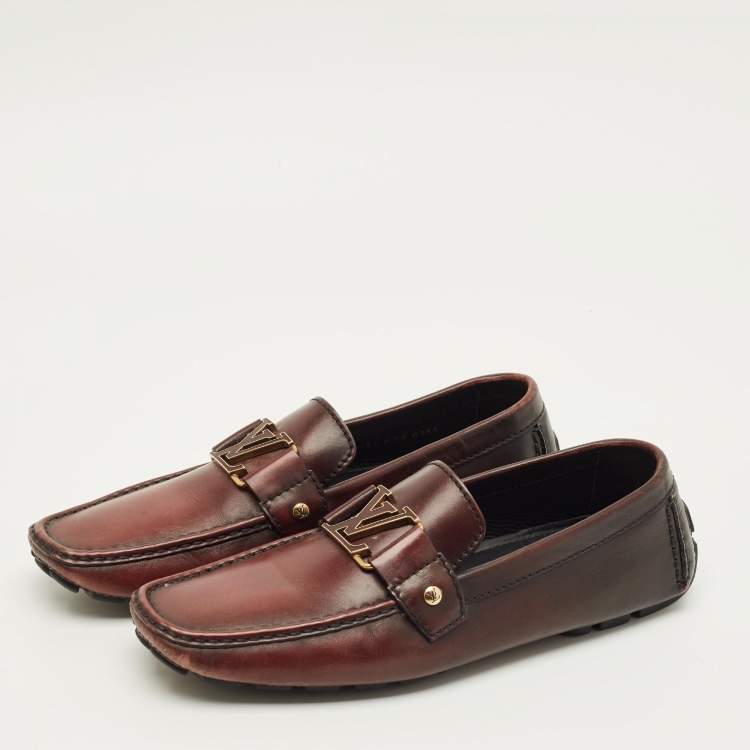 Pre Owned Louis Vuitton Monte Carlo Size 42.5 Dark Burgundy Leather Loafers