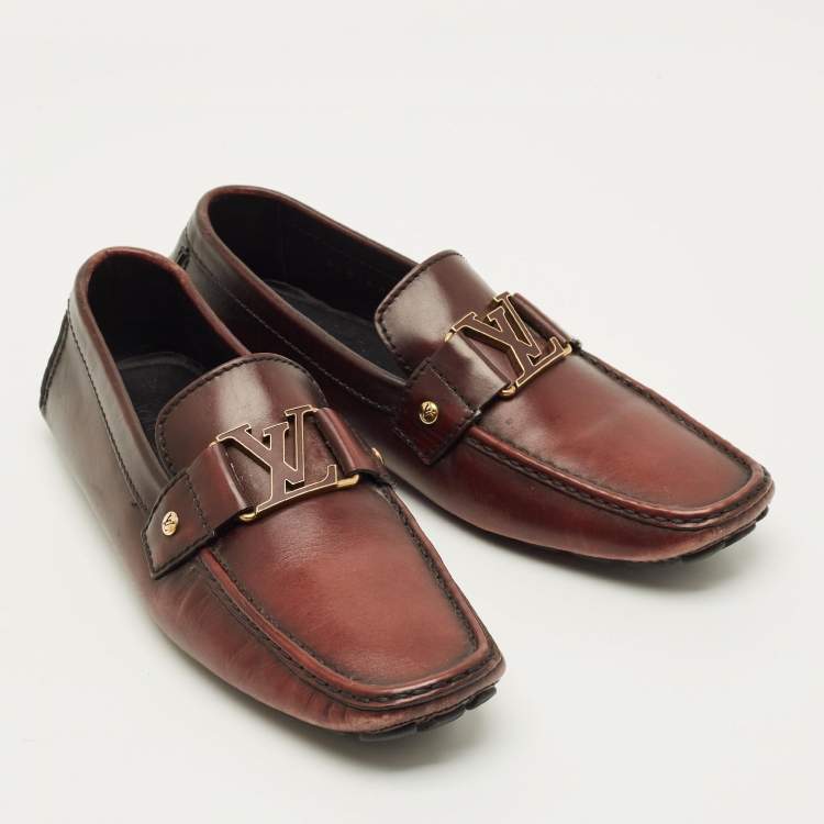 Pre Owned Louis Vuitton Monte Carlo Size 42.5 Dark Burgundy Leather Loafers