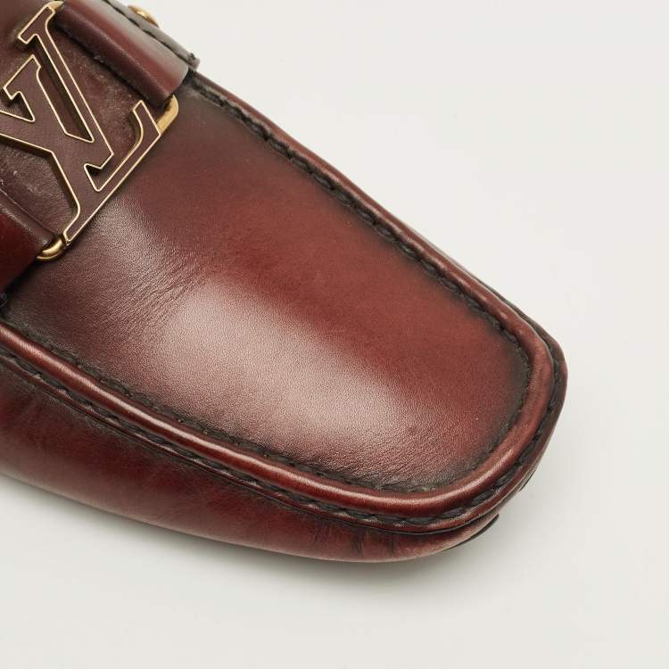 Pre Owned Louis Vuitton Monte Carlo Size 42.5 Dark Burgundy Leather Loafers