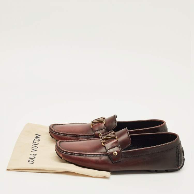Pre Owned Louis Vuitton Monte Carlo Size 42.5 Dark Burgundy Leather Loafers