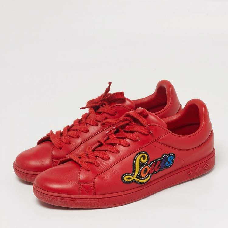 Pre Owned Louis Vuitton Luxembourg Size 41.5 Red Leather Low Top Sneakers