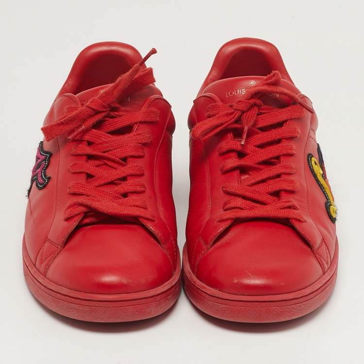 Pre Owned Louis Vuitton Luxembourg Size 41.5 Red Leather Low Top Sneakers