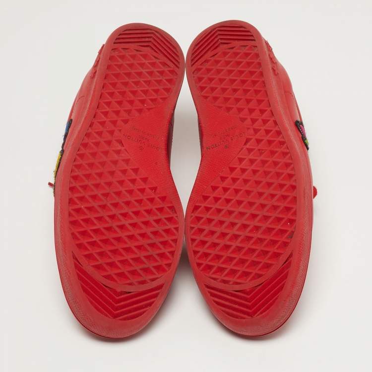 Pre Owned Louis Vuitton Luxembourg Size 41.5 Red Leather Low Top Sneakers