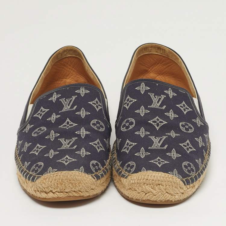 Pre Owned Louis Vuitton Size 43 Navy Blue Leather Lace Up Espadrille