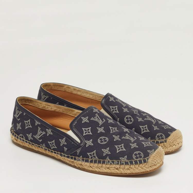 Pre Owned Louis Vuitton Size 43 Navy Blue Leather Lace Up Espadrille
