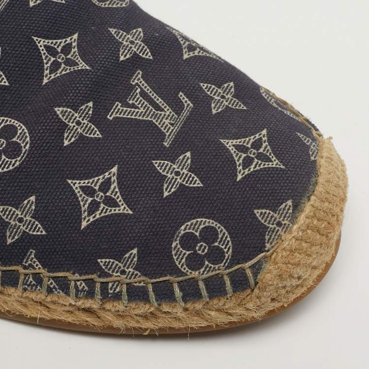 Pre Owned Louis Vuitton Size 43 Navy Blue Leather Lace Up Espadrille