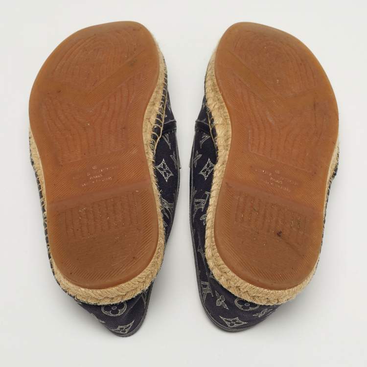 Pre Owned Louis Vuitton Size 43 Navy Blue Leather Lace Up Espadrille