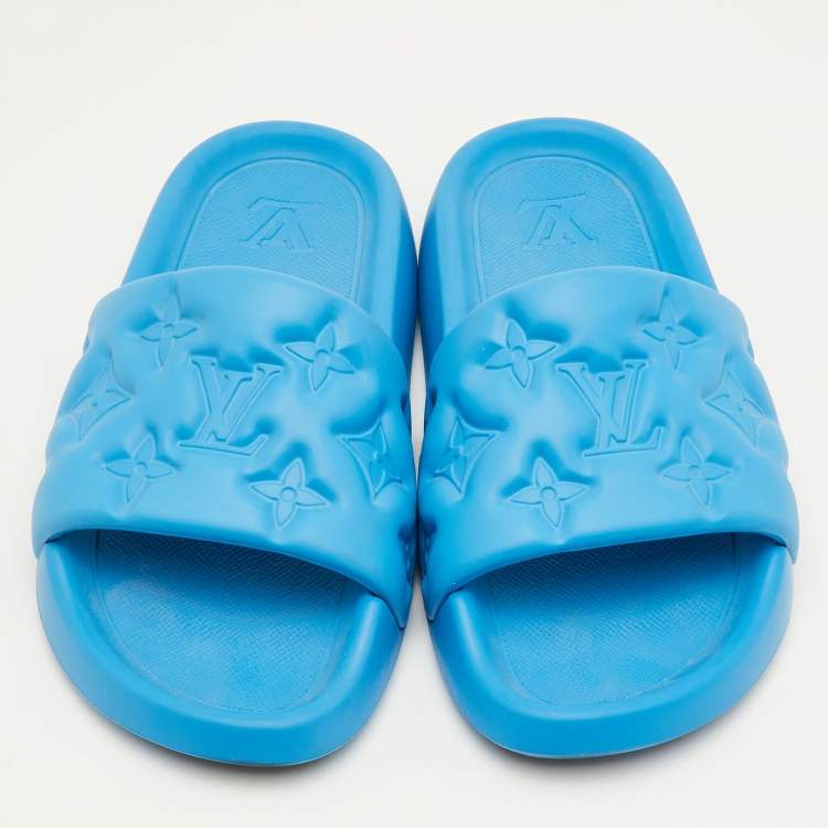 Pre Owned Louis Vuitton Waterfront Size 41 Blue Monogram Rubber Pool Slide Sandals