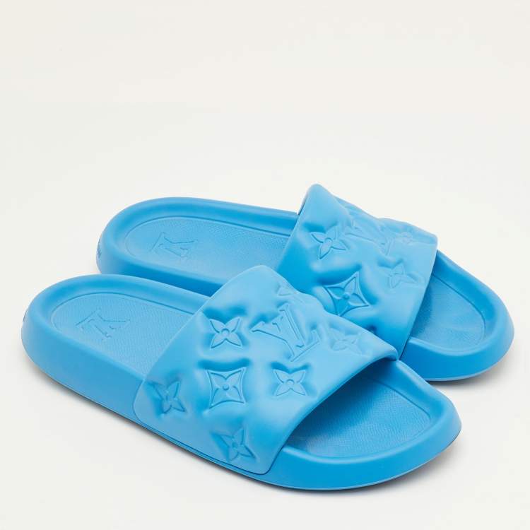 Pre Owned Louis Vuitton Waterfront Size 41 Blue Monogram Rubber Pool Slide Sandals
