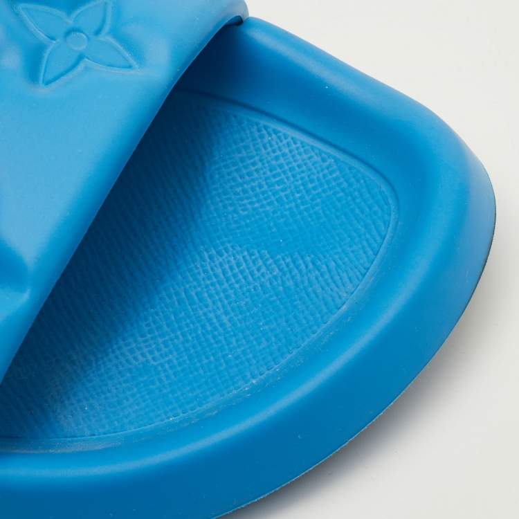 Pre Owned Louis Vuitton Waterfront Size 41 Blue Monogram Rubber Pool Slide Sandals